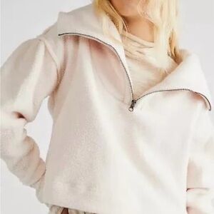 Free People Cream Fleece Quarter-Zip Poppy
